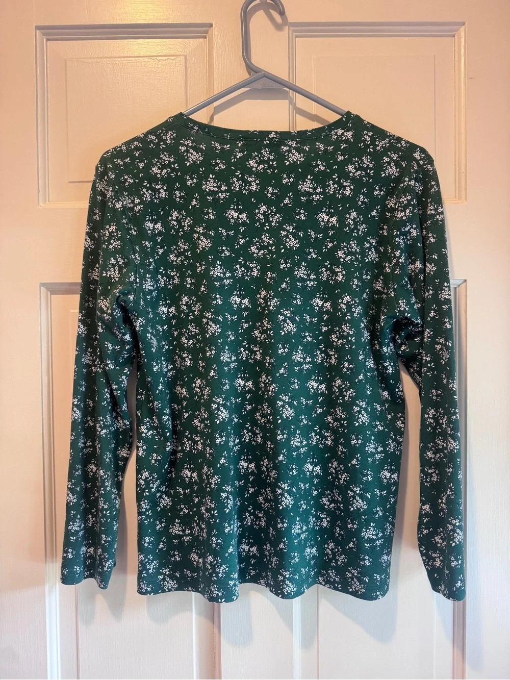LAKE Green Floral Pima Cotton Long Sleeve Pajama Top Medium